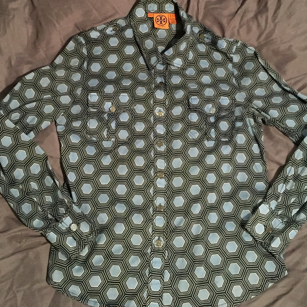 Tory Burch Blue Print Button Front Top Blouse 12